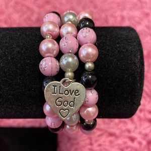 Pink and Black Cross Bracelets Beaded Jewelry